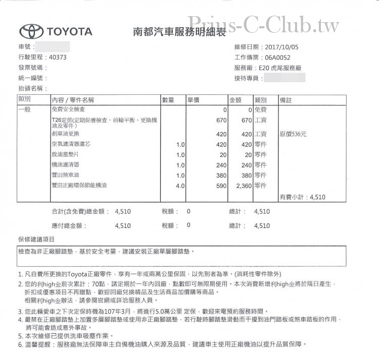 4萬保養明細